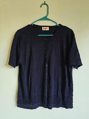 Graffiti Navy Knit Short Sleeve Cardigan Size XL